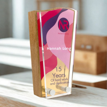 Real Wood Block Award With Metal Plate & Acrylic Front 80 x 150mm