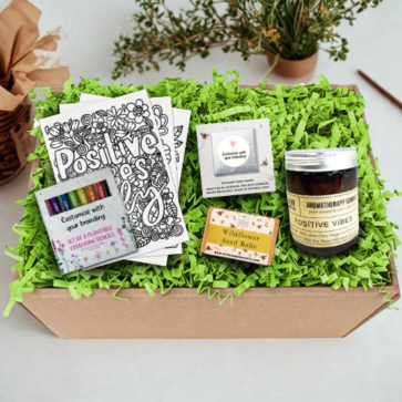 Wellbeing Gift Set with Candle, Seed Balls, Chocolate and Colouring Set