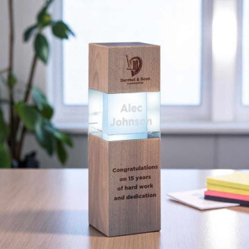 Wood & Optical Crystal Square Column Award 20cm