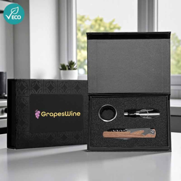 Stainless Steel & Wood Wine Accessory Gift Set - 3 Pcs