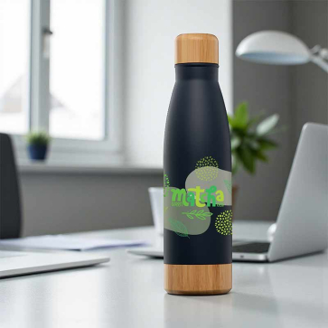 Ibiza 650ml Double-Wall Stainless Bottle with Bamboo Lid