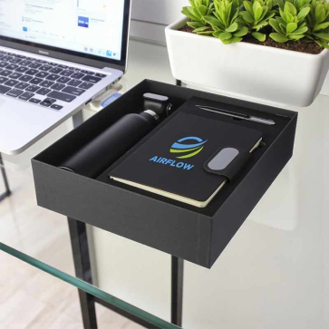 Recycled Office Gift Set Containing Notebook, Pen and Bottle