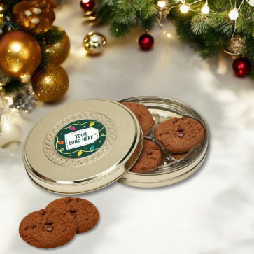 Shallow Gold Treat Tin With Belgian Chocolate Cookies