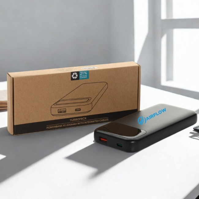 Turbopack RCS rplastic Powerbank 10.000mAh with Integrated Cables