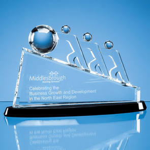 Optical Crystal Slope Teamwork Award Mounted on an Onyx Black Crystal Base