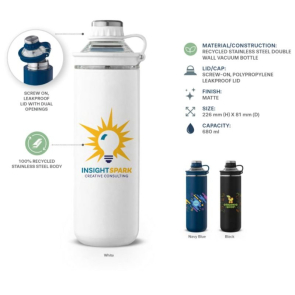 Oasis Recycled Stainless Steel Lid Handle Bottle 680ml