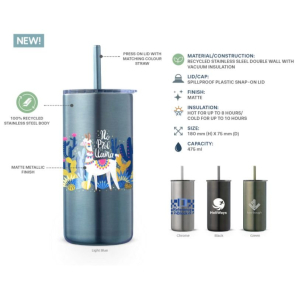 Borealis Recycled Stainless Steel Straw Tumbler 475ml