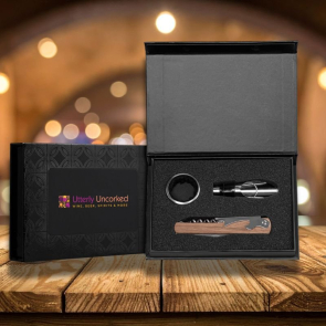 Stainless Steel & Wood Wine Accessory Gift Set - 3 Pcs
