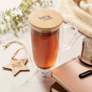 Double Walled Borosilicate Glass Mug and Bamboo Lid