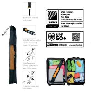 Waterproof Travel Parasol with UV Protection 50+