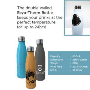 Pantone Matched Eevo Insulated Steel Bottle 500ml