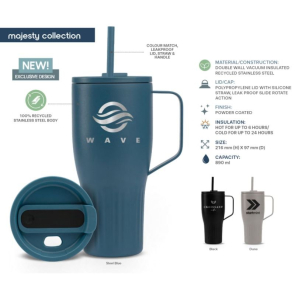 Majesty Recycled Stainless Steel Straw Tumbler 890ml