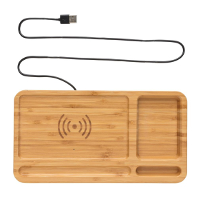 Bamboo Desk Organiser 5W Wireless Charger 