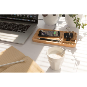 Bamboo Desk Organiser 5W Wireless Charger 