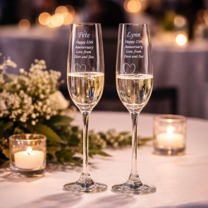 2 Diamante Petit Champagne Flutes with Heart Design and Gift Box