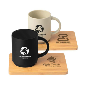 Café Duo Ceramic Mug & Bamboo Board Set 325ml