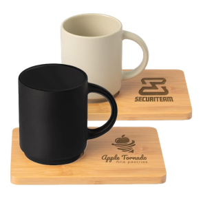 Café Duo Ceramic Mug & Bamboo Board Set 325ml