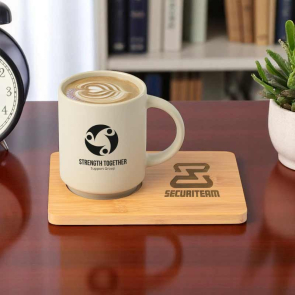 Café Duo Ceramic Mug & Bamboo Board Set 325ml