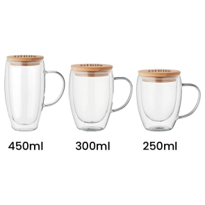 Double Walled Borosilicate Glass Mug and Bamboo Lid