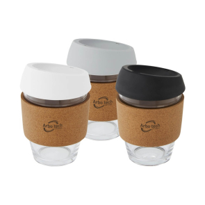 Lidan 360 ml Borosilicate Glass Tumbler With Cork Grip And Silicone Lid