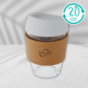 Lidan 360 ml Borosilicate Glass Tumbler With Cork Grip And Silicone Lid