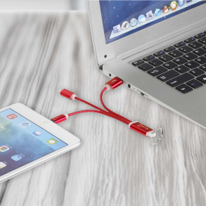 Metal 3-in-1 Charging Cable With Keychain
