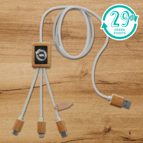 SCX.design C39 3-in-1 rPET Light Up Logo Charging Cable With Squared Bamboo Casing