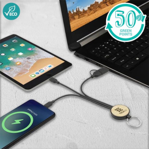 Tecta 6-in-1 Recycled Plastic/Bamboo Charging Cable With Keyring