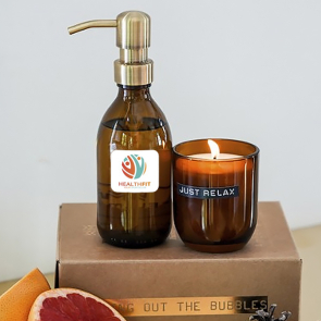Wellmark Discovery 200 ml Hand Soap Dispenser And 150 g Scented Candle Set - Bamboo Fragrance