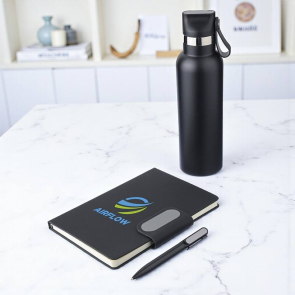 Recycled Office Gift Set Containing Notebook, Pen and Bottle