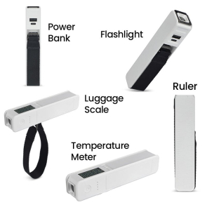 5-in-1 Travel Powerbank 2600 mAh - Lugage Scale - Flashlight - Ruler - Temperature Gauge