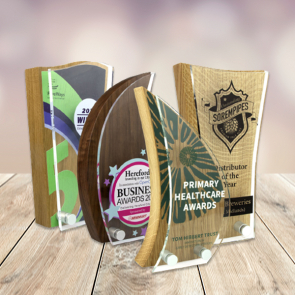 Real Wood Block Awards With Acrylic Front 125mm X 225mm