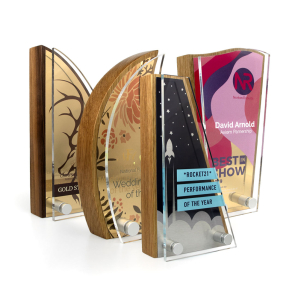 Real Wood Block Award With Metal Plate & Acrylic Front 80 x 150mm